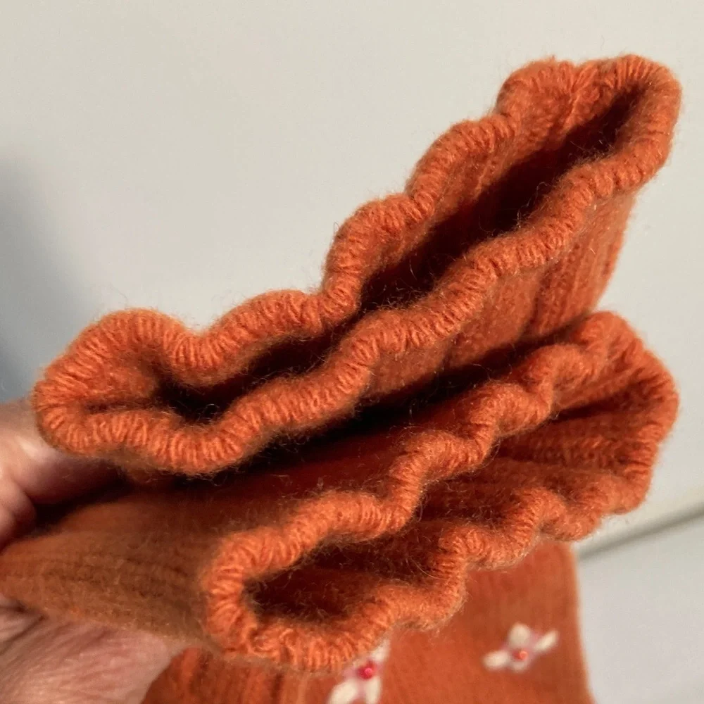 Portolano cashmere burnt Orange Gloves with Floral Design one size